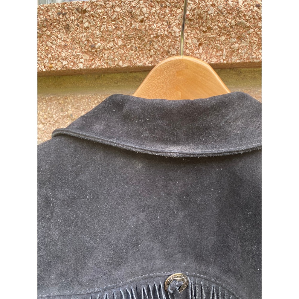 Vintage Suede Fringe Western Black Jacket Small Cowboy Festival Americana Boho - Picture 4 of 7